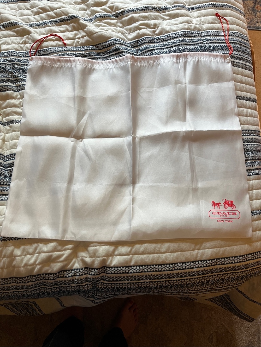 Coach White Drawstring Dust Bag with Red Logo